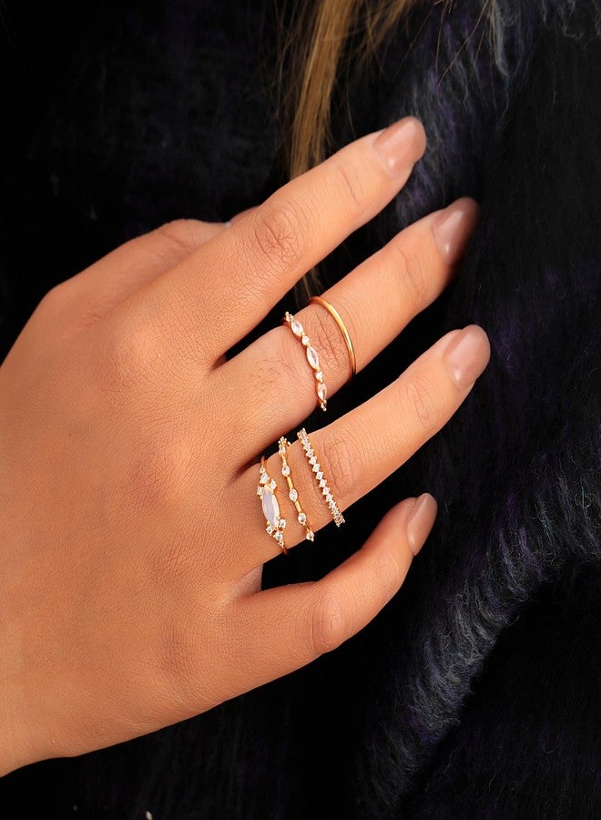 Honsny Stackable Gold Rings for Women Set Dainty 18K Gold Plated Cubic Zirconia Thumb Rings Thin Eternity Engagement Rings - Image 5